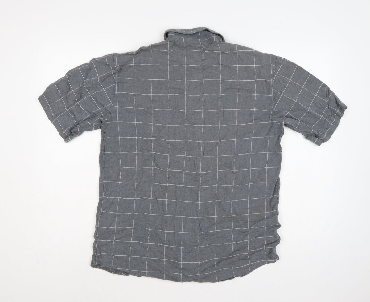 Armani Jeans Men Grey Check Extra-Slim S Short Sleeve Button-Up Shirt