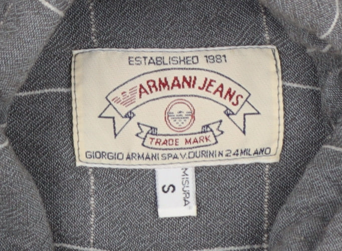 Armani Jeans Men Grey Check Extra-Slim S Short Sleeve Button-Up Shirt