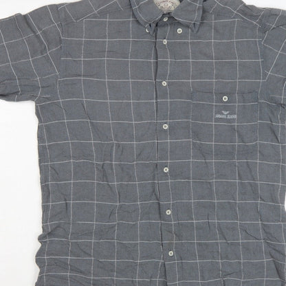Armani Jeans Men Grey Check Extra-Slim S Short Sleeve Button-Up Shirt