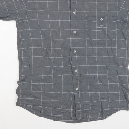 Armani Jeans Men Grey Check Extra-Slim S Short Sleeve Button-Up Shirt