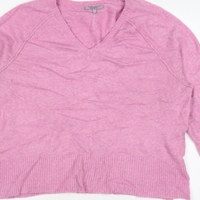 Oliver Bonas Women Pink Cashmere V-Neck Jumper UK 14 Long Sleeve