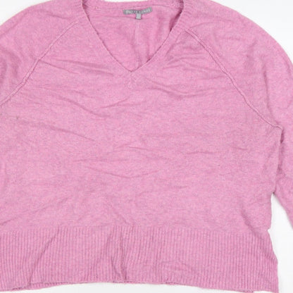 Oliver Bonas Women Pink Cashmere V-Neck Jumper UK 14 Long Sleeve