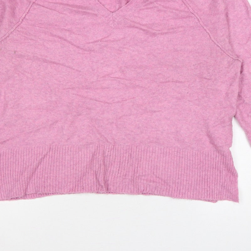 Oliver Bonas Women Pink Cashmere V-Neck Jumper UK 14 Long Sleeve