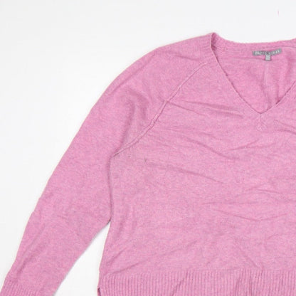 Oliver Bonas Women Pink Cashmere V-Neck Jumper UK 14 Long Sleeve