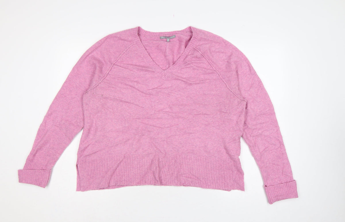 Oliver Bonas Women Pink Cashmere V-Neck Jumper UK 14 Long Sleeve