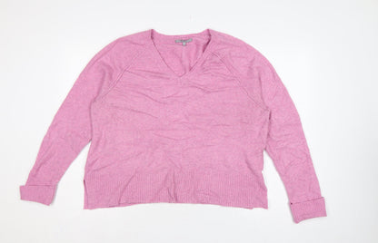 Oliver Bonas Women Pink Cashmere V-Neck Jumper UK 14 Long Sleeve
