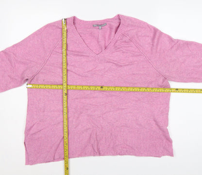 Oliver Bonas Women Pink Cashmere V-Neck Jumper UK 14 Long Sleeve