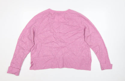 Oliver Bonas Women Pink Cashmere V-Neck Jumper UK 14 Long Sleeve
