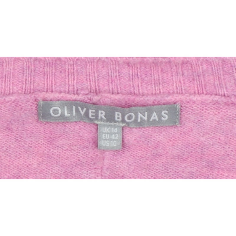 Oliver Bonas Women Pink Cashmere V-Neck Jumper UK 14 Long Sleeve
