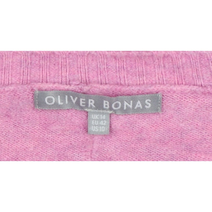 Oliver Bonas Women Pink Cashmere V-Neck Jumper UK 14 Long Sleeve