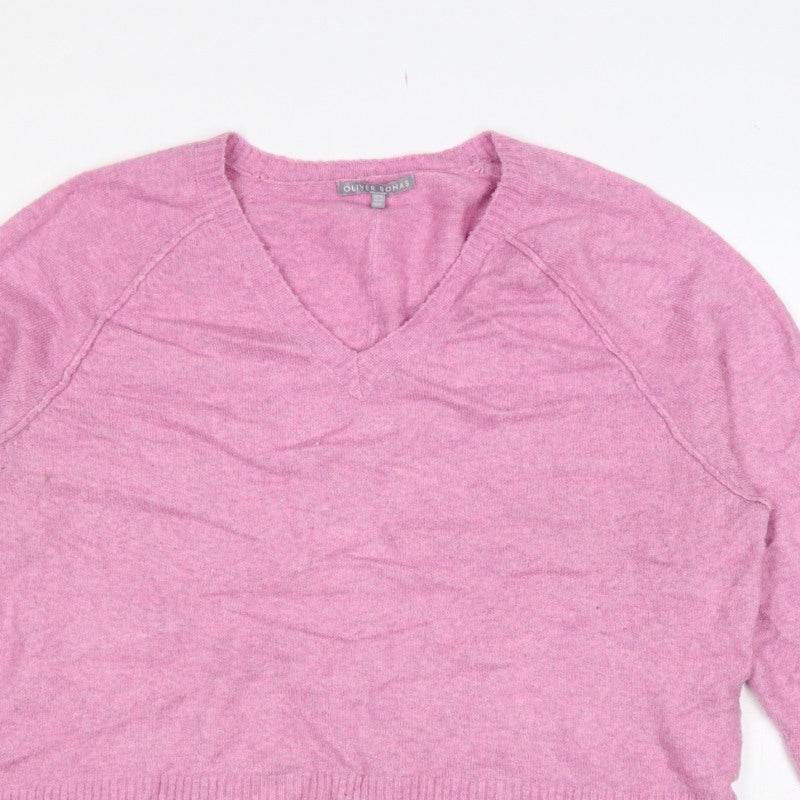 Oliver Bonas Women Pink Cashmere V-Neck Jumper UK 14 Long Sleeve