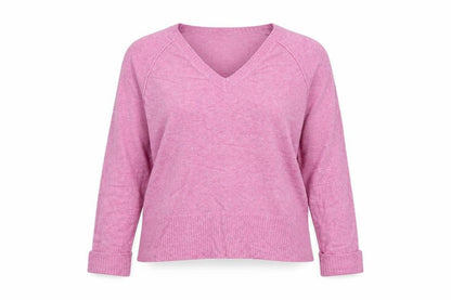 Oliver Bonas Women Pink Cashmere V-Neck Jumper UK 14 Long Sleeve