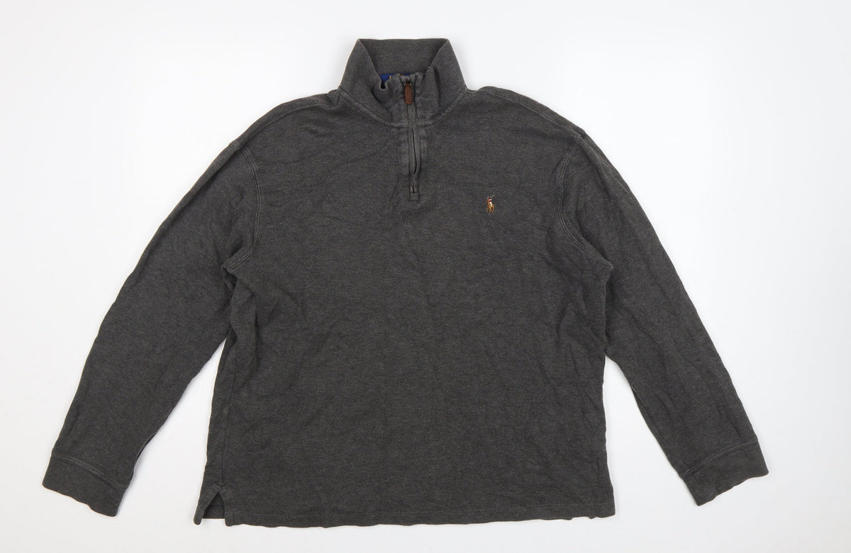 Polo Ralph Lauren Men's Grey L Quarter Zip Estate Rib Cotton Sweatshirt
