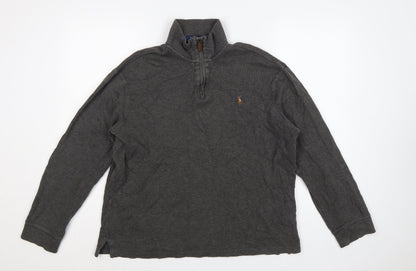 Polo Ralph Lauren Men's Grey L Quarter Zip Estate Rib Cotton Sweatshirt