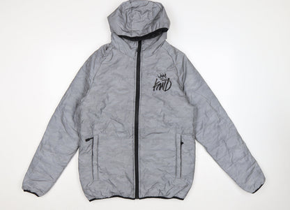 Kings Will Dream Men Grey Camo Hooded Puffer Jacket Size M