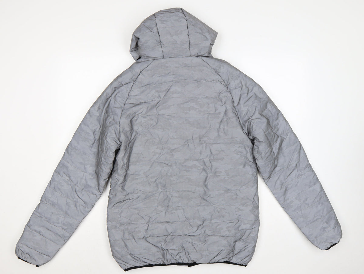 Kings Will Dream Men Grey Camo Hooded Puffer Jacket Size M