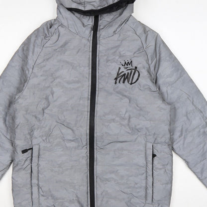 Kings Will Dream Men Grey Camo Hooded Puffer Jacket Size M