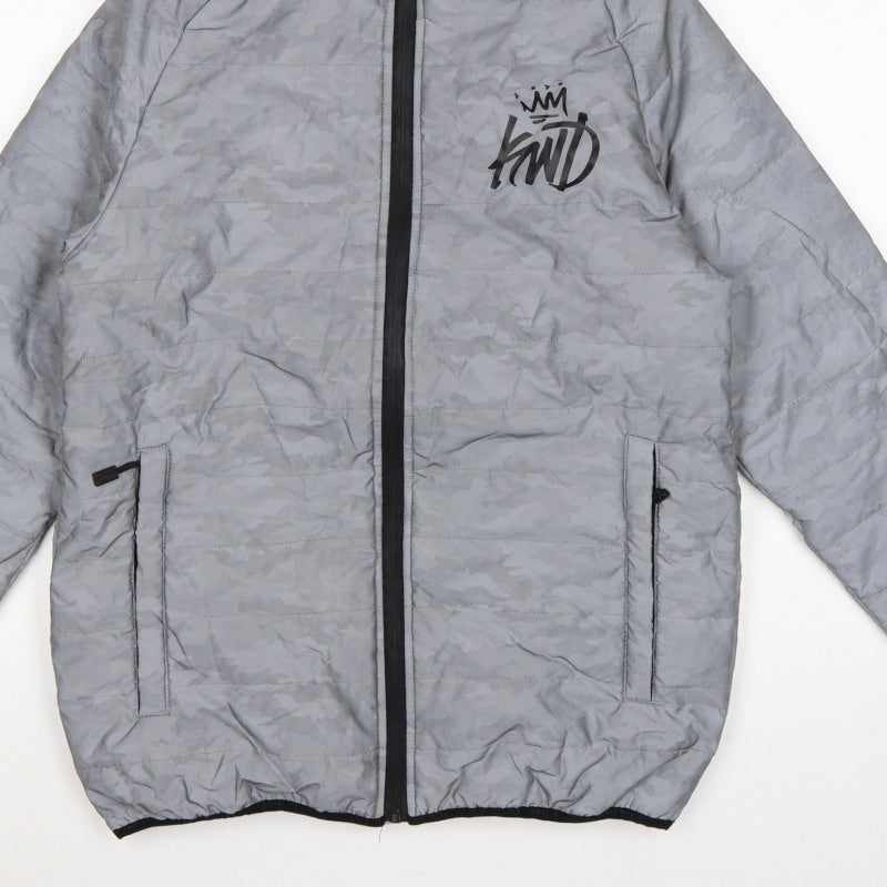 Kings Will Dream Men Grey Camo Hooded Puffer Jacket Size M