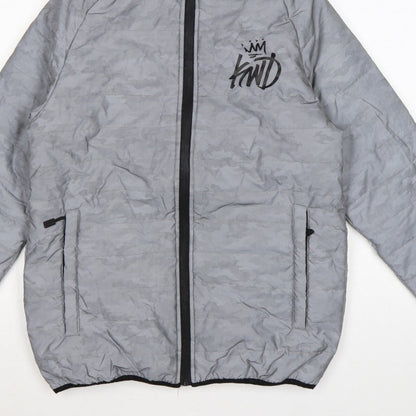 Kings Will Dream Men Grey Camo Hooded Puffer Jacket Size M