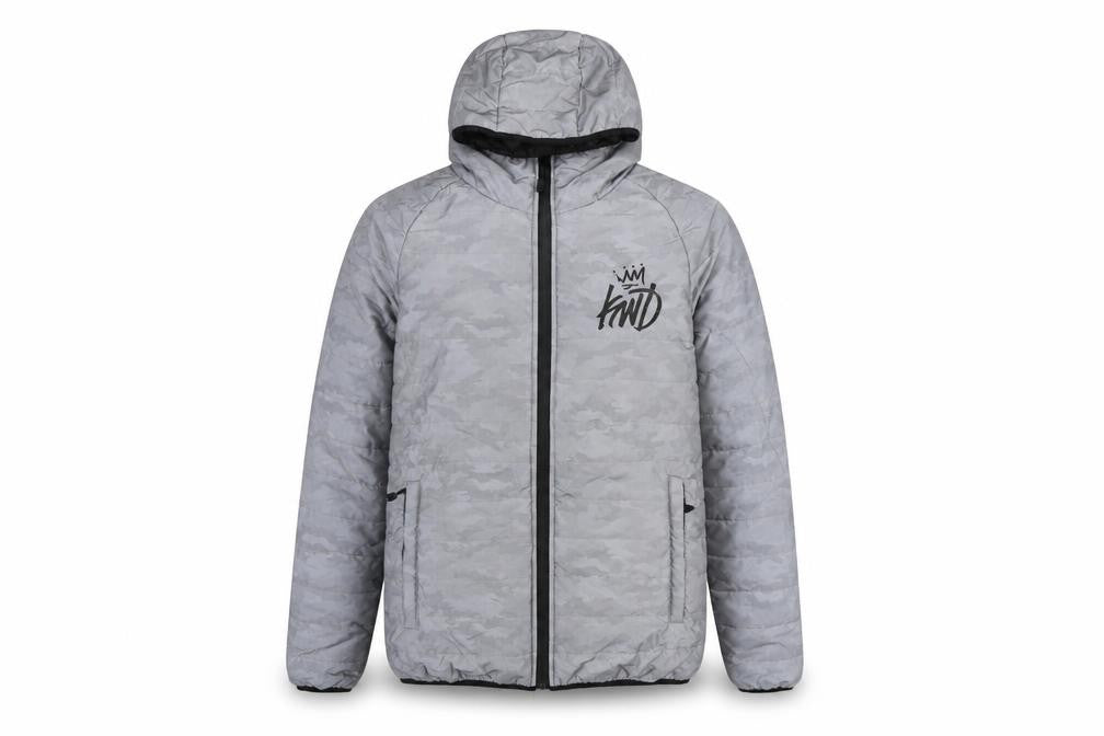 Kings Will Dream Men Grey Camo Hooded Puffer Jacket Size M