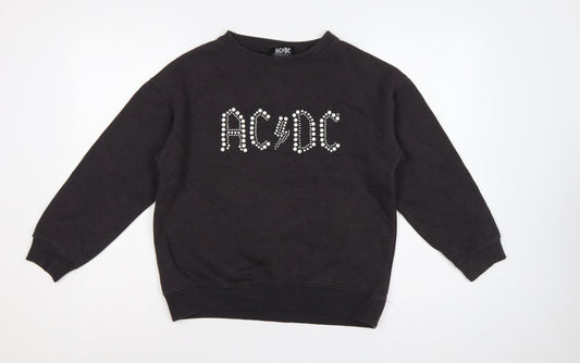 Back view of AC/DC girls’ black pearl logo pullover sweatshirt 13-14 years