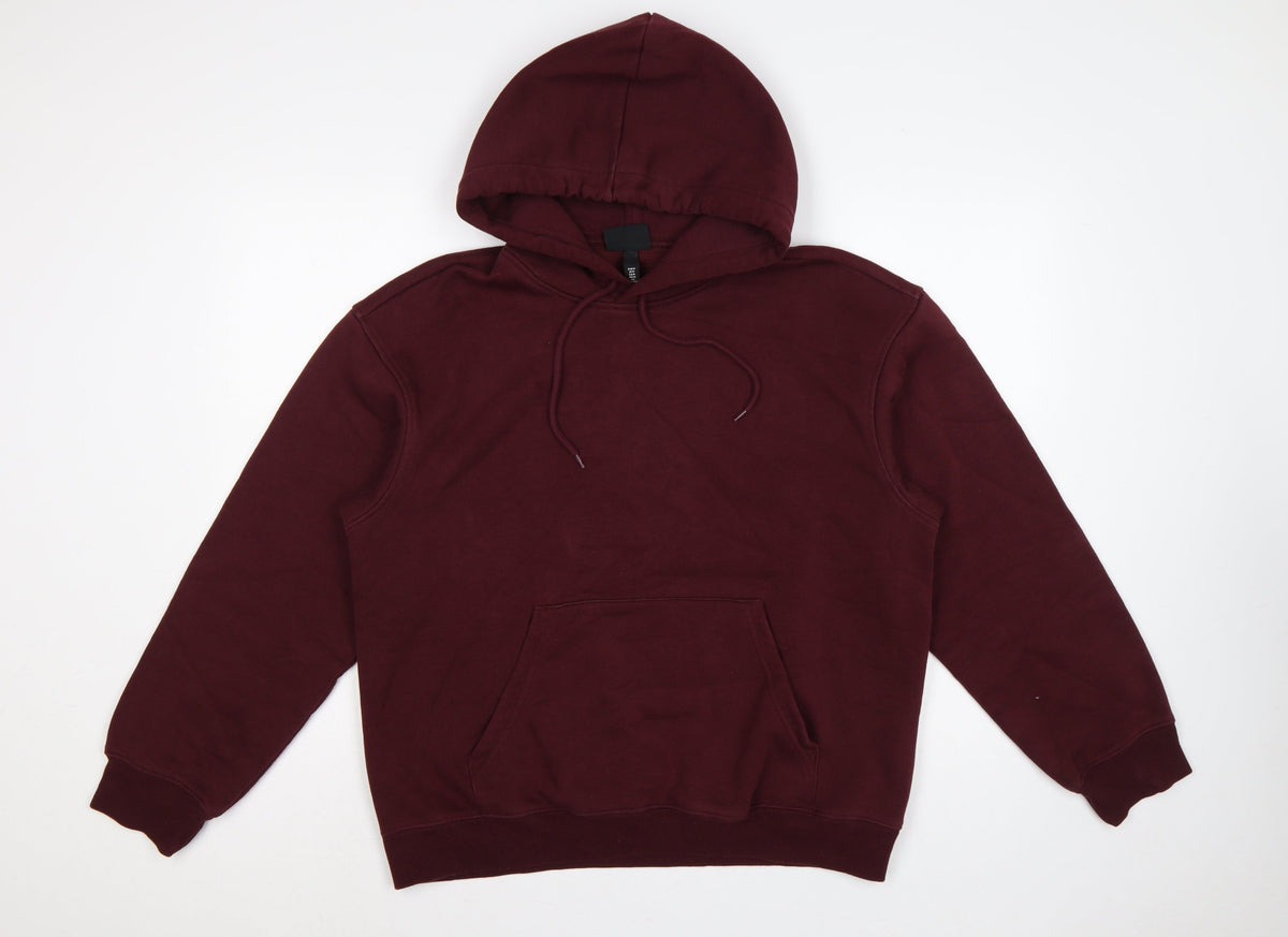H&M Men Red M Relaxed Fit Pullover Hoodie Kangaroo Pocket