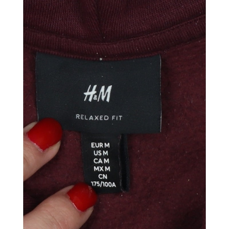 H&M Men Red M Relaxed Fit Pullover Hoodie Kangaroo Pocket