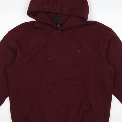 H&M Men Red M Relaxed Fit Pullover Hoodie Kangaroo Pocket