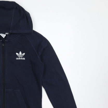 Adidas Women’s Blue UK 10 Full Zip Hooded Logo Fleece Hoodie