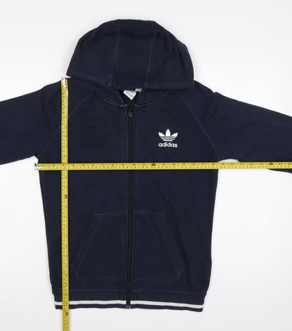 Adidas Women’s Blue UK 10 Full Zip Hooded Logo Fleece Hoodie