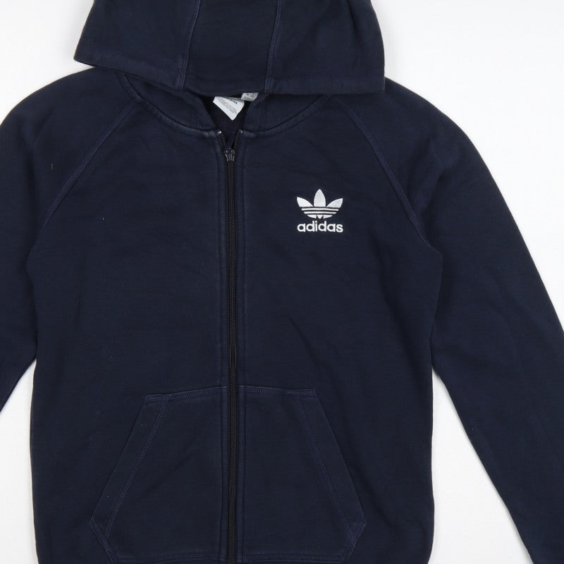 Adidas Women’s Blue UK 10 Full Zip Hooded Logo Fleece Hoodie
