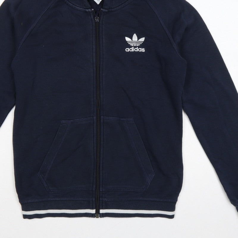 Adidas Women’s Blue UK 10 Full Zip Hooded Logo Fleece Hoodie