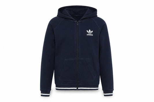 Adidas Women’s Blue UK 10 Full Zip Hooded Logo Fleece Hoodie