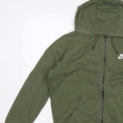 Nike Men Green M Full Zip Hooded Fleece Sweatshirt Logo