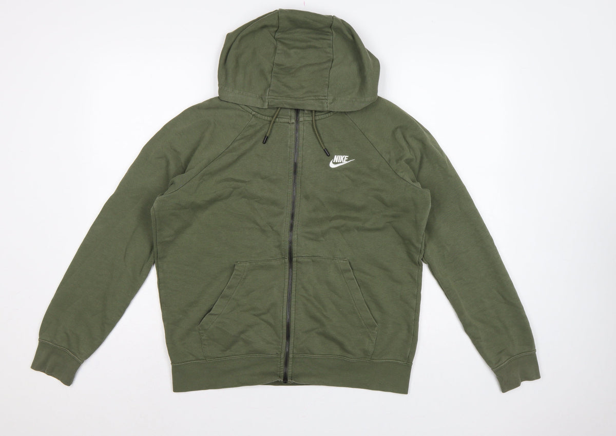 Nike Men Green M Full Zip Hooded Fleece Sweatshirt Logo