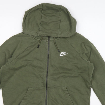 Nike Men Green M Full Zip Hooded Fleece Sweatshirt Logo