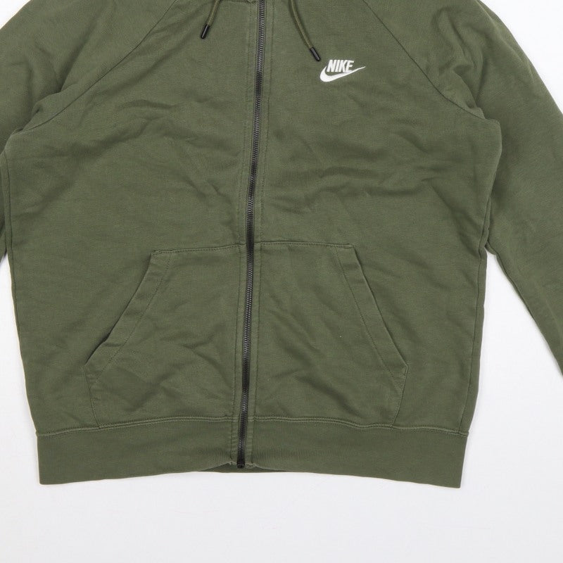 Nike Men Green M Full Zip Hooded Fleece Sweatshirt Logo