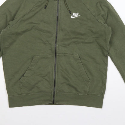 Nike Men Green M Full Zip Hooded Fleece Sweatshirt Logo