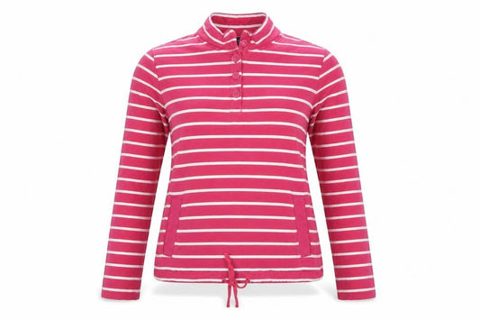Lands' End Women's Pink Striped Petite UK 10 Henley Sweatshirt Pockets