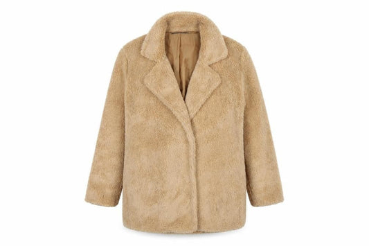 Boohoo Women’s Beige Size 4 Teddy Fleece Mid-Length Overcoat