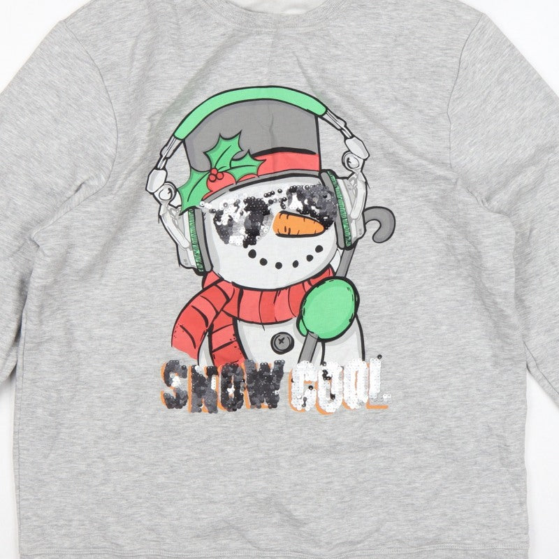 Next Girls Grey 16 Years Pullover Sweatshirt Christmas Snowman Sequin