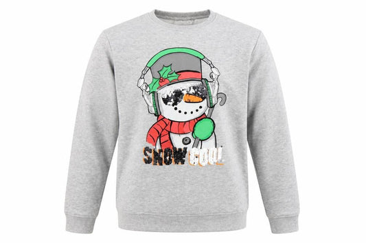 Front view of Next girls’ grey 16 years pullover sweatshirt christmas snowman sequin
