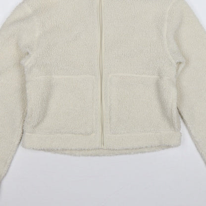H&M Women Ivory S Teddy Fleece Full Zip Jacket Pockets