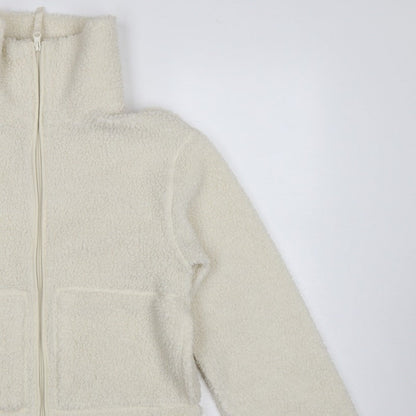 H&M Women Ivory S Teddy Fleece Full Zip Jacket Pockets