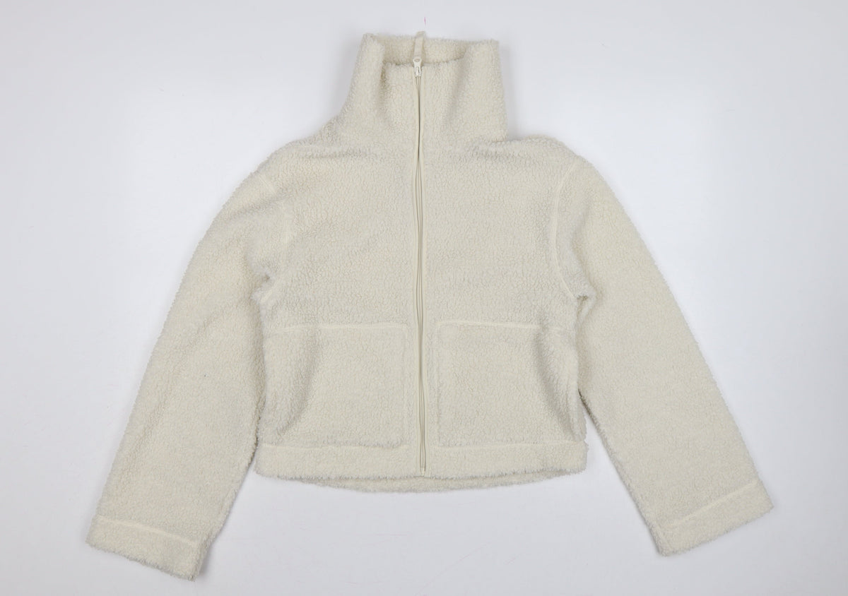 H&M Women Ivory S Teddy Fleece Full Zip Jacket Pockets
