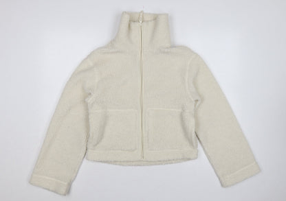 H&M Women Ivory S Teddy Fleece Full Zip Jacket Pockets