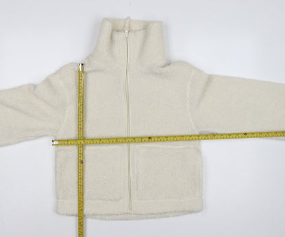 H&M Women Ivory S Teddy Fleece Full Zip Jacket Pockets