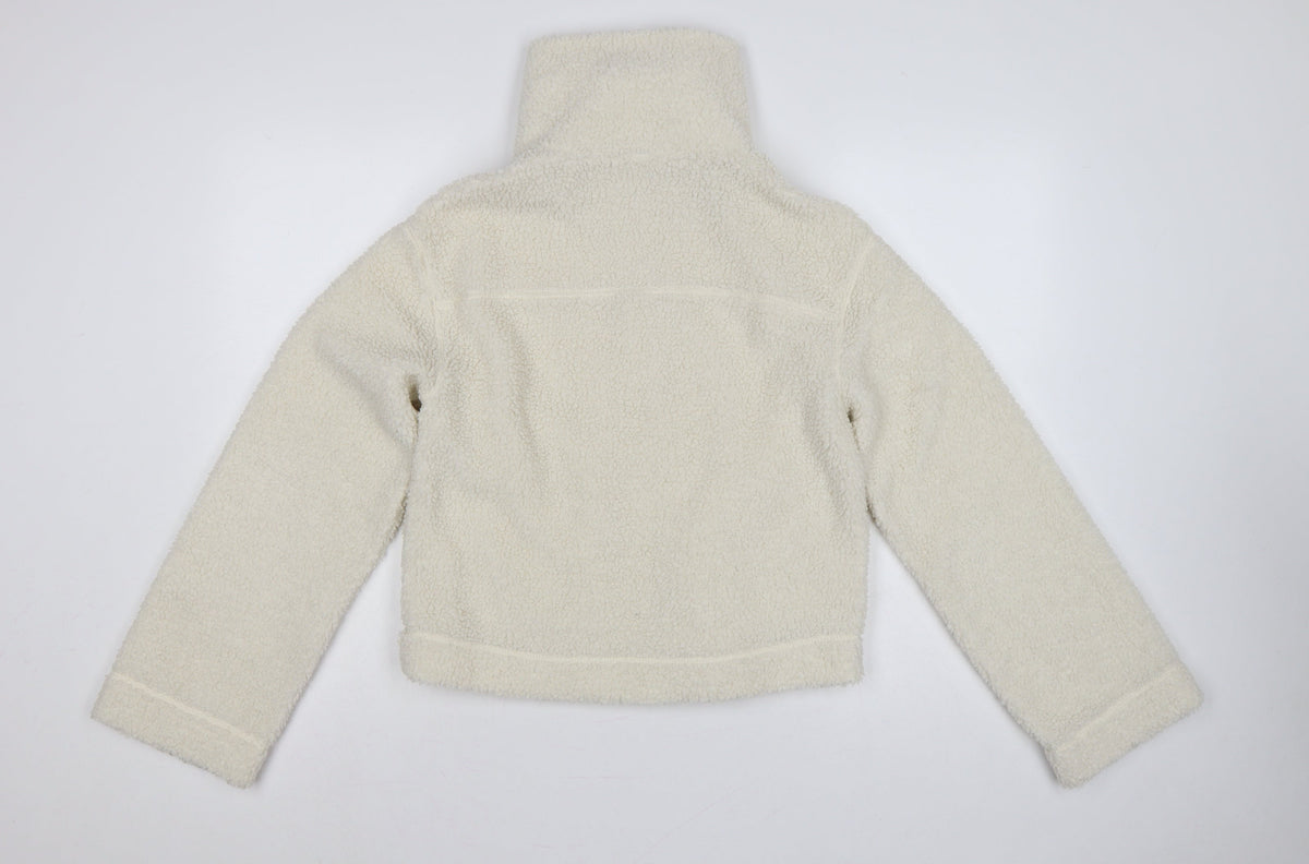 H&M Women Ivory S Teddy Fleece Full Zip Jacket Pockets
