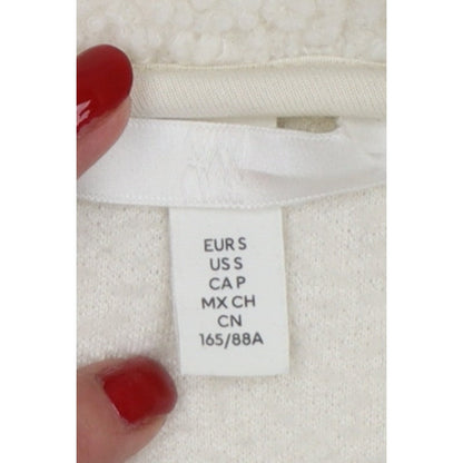 H&M Women Ivory S Teddy Fleece Full Zip Jacket Pockets