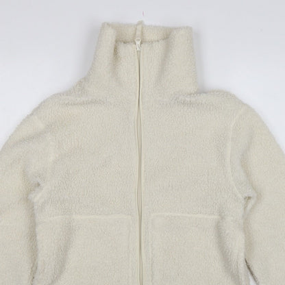 H&M Women Ivory S Teddy Fleece Full Zip Jacket Pockets